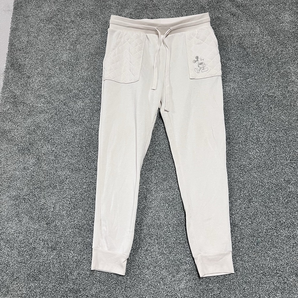 Disney Mickey Mouse Quilted Pocket Jogger Sweatpants Cream Beige Men's Large